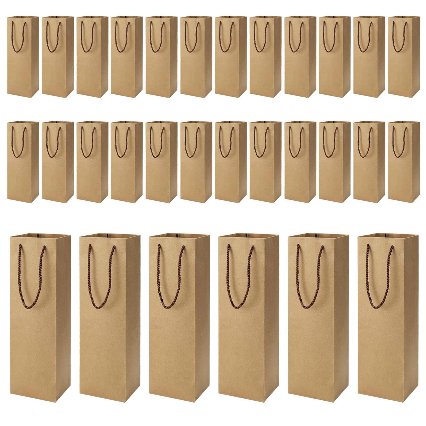 Povxlum 30 PCS Bags 4"x4"x4" Wine Bottle Paper Bags Reusable Wine Storage Bags with Handle for Wedding Birthday Christmas Housewarming Retirement Party Supplies (Paper)