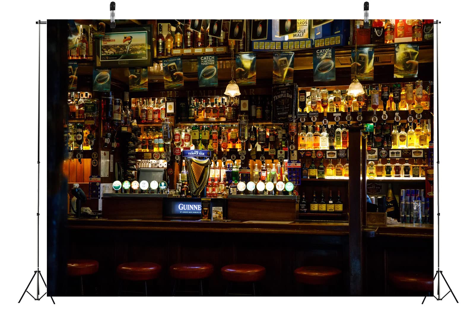 CORFOTO 9x6ft Fabric Irish Capital The Temple Bar Interior Backdrop Dublins Cultural Quarter Luxury Bar Photography Background Beer Alcohol Bottles Wine Rack Pub Backdrop for Men Photo Studio - Image 3