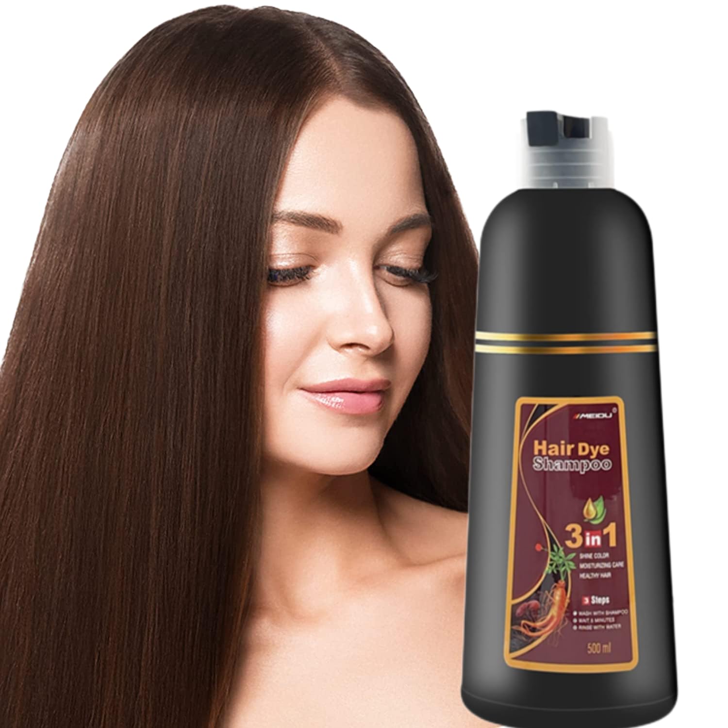 FONDIIA MeiDu Hair Dye Shampoo Instant 3 in 1 Easy Shampoo for Women & Men (100% Herbal Natural Ingredients) Grey Hair Coverage Coffee(500mL,17.6 Fl Oz)