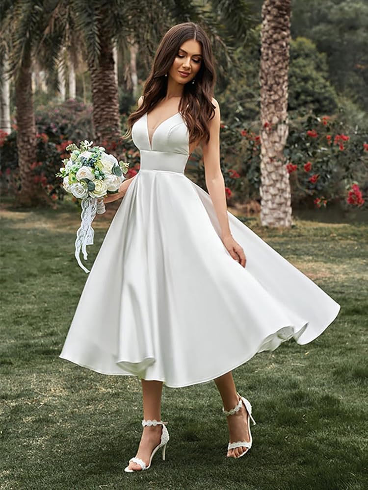 knee length dresses for ladies Short Wedding Dress Shiori with Detachable Straps – Olivia Bottega