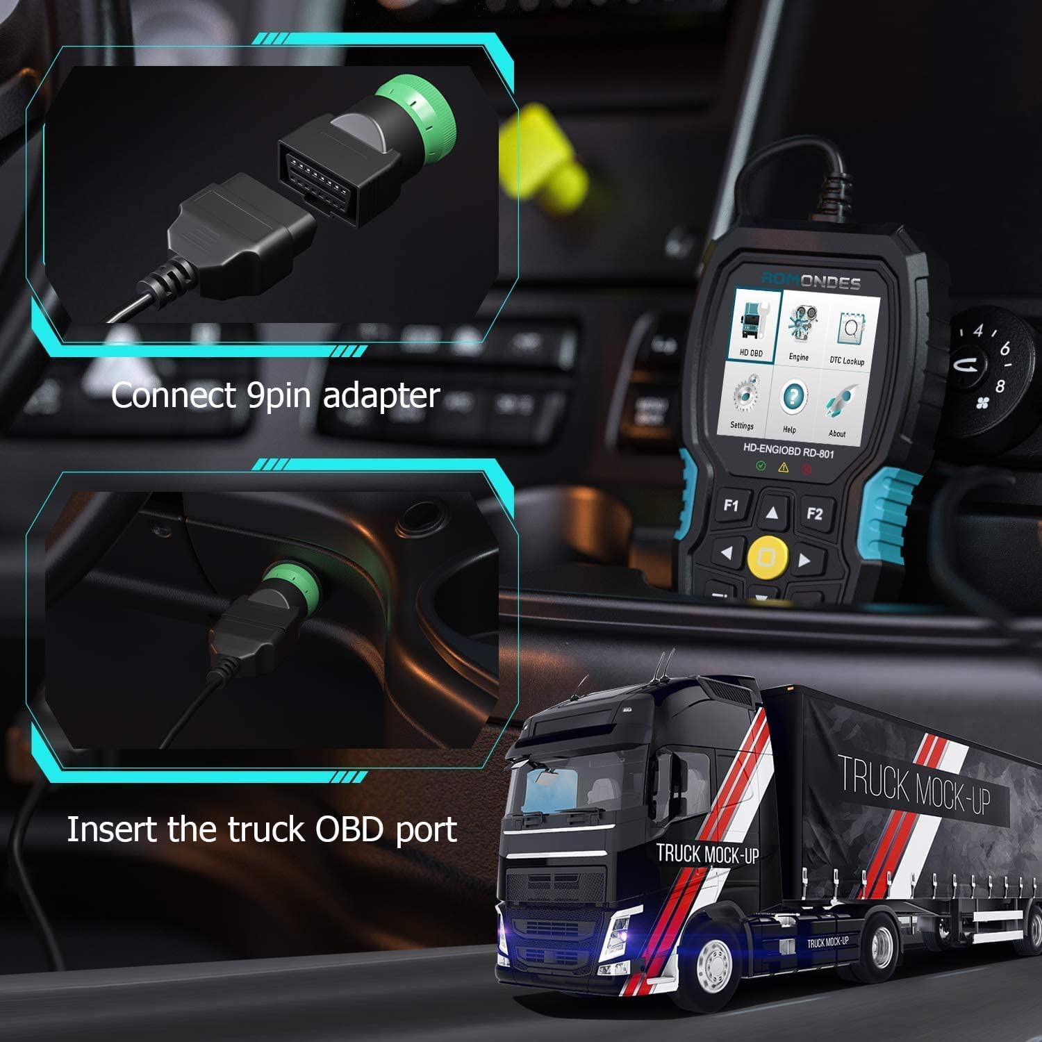 Truck Scanner, Romondes RD801 OBD2/EOBD+ HDOBD Truck Code Reader Diesel