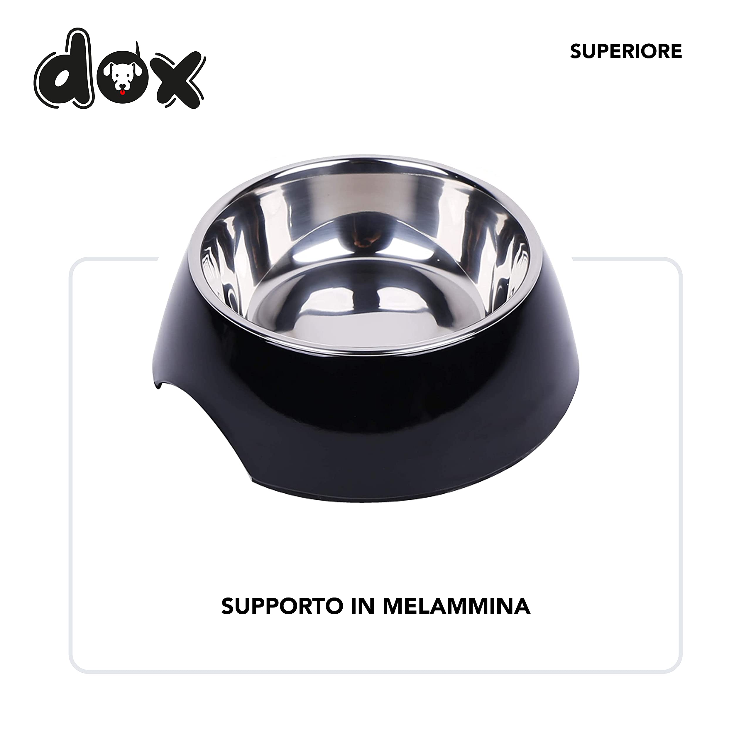 DDOXX Ciotola per Cani Antiscivolo | Ciotola per Gatti in Diversi Colori e Dimensioni |Ciotola Cani e Gatti in Acciaio e Melammina | Accessori Cani e Gatti | Schwarz, 700 ml, traversine