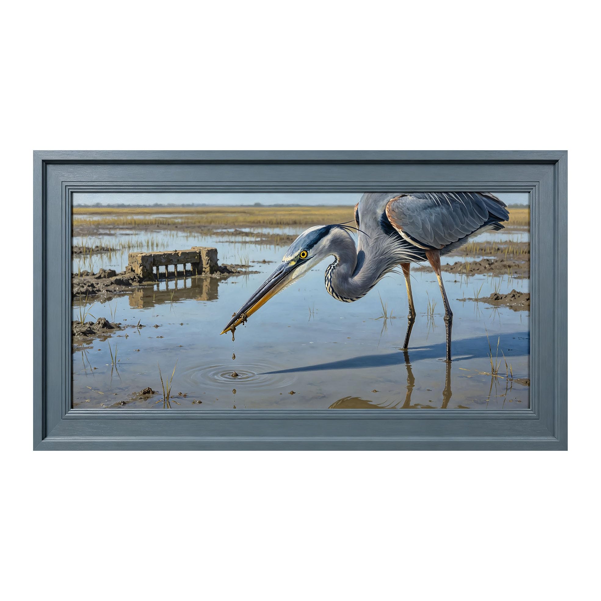 Yzpallescene 3D Framed Wall Art 50cm×100cm Coastal Heron Seascape Realistic Oil Painting Large Size SelfAdhesive Removable Wall Decor Prints Artwork for Living Room Bedroom Office
