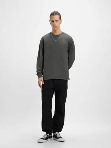 Image of Bewakoof Men's Solid Oversized Fit Full Sleeve Round Neck Cotton T-Shirt