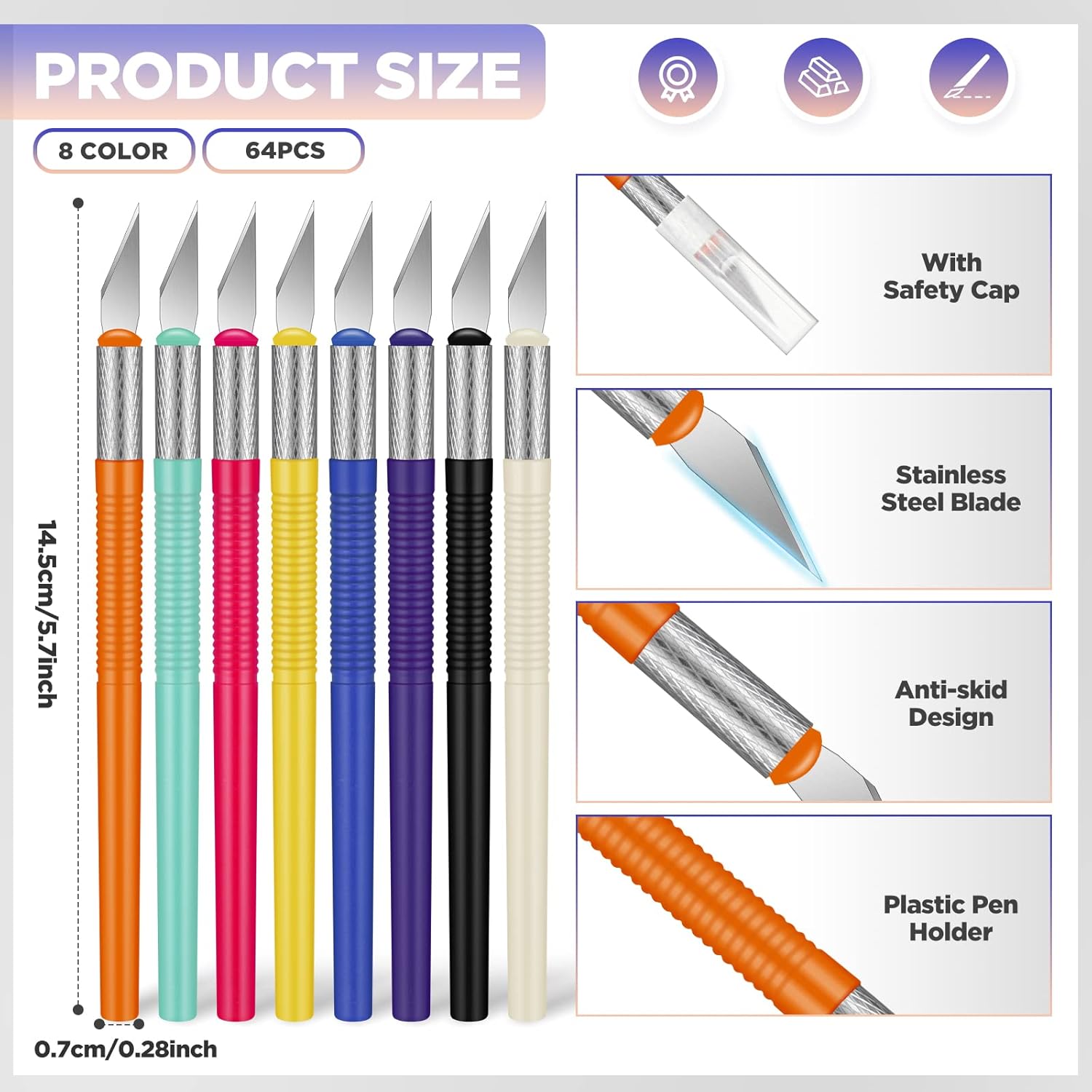 Macarrie 64 Pcs Exacto Knife Craft Knife Set Steel Hobby Knife Precision Knife Precision Cutter for DIY Carving Scrapbooking, Art Cutting Carving, Phone Repair Stencil, Multicolor, 5.71 Inch