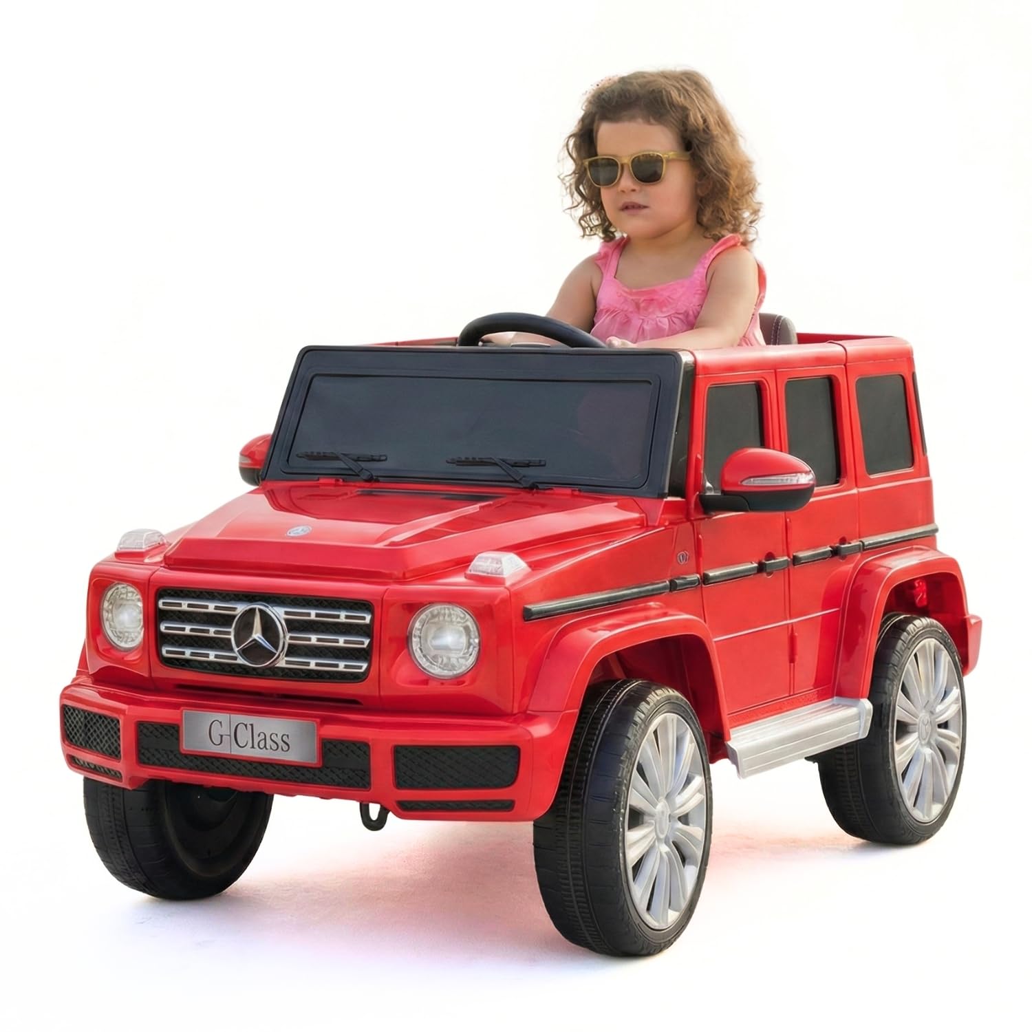 Samochód elektryczny Mercedes G500 12 V, czerwony, pilot 2,4 GHz, wejście USB/SD, tylne zawieszenie, bateria litowa, oświetlenie LED, oryginalna licencja
