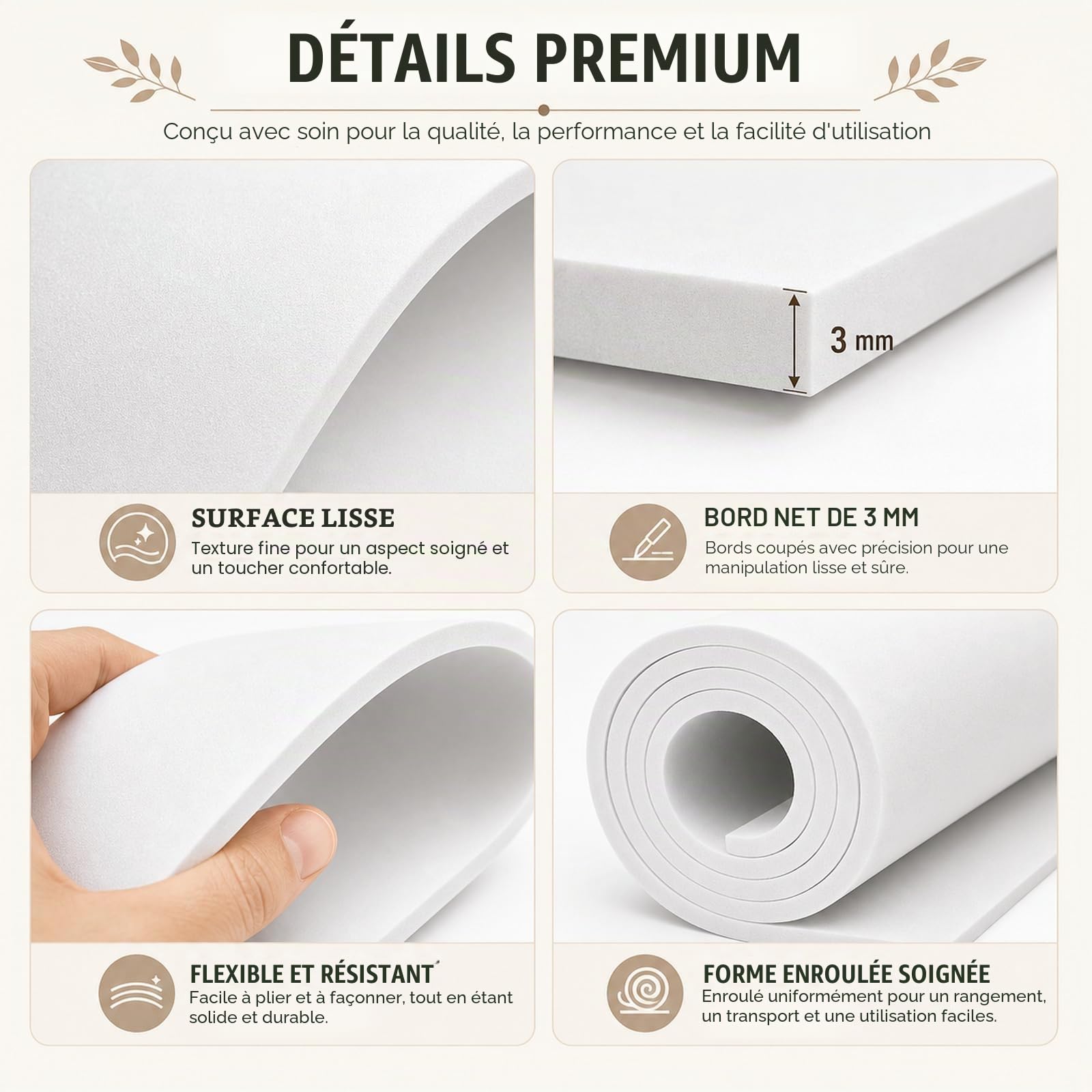STARVAST Lot de 2 rouleaux de 3 m en mousse EVA - Plaque en mousse EVA de 2 mm - Planche de bricolage blanche pour art et artisanat, costumes de cosplay et protection murale - Mousse malléable pour le