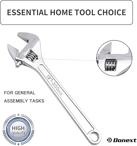 Miniatura 2 de Donext Llave ajustable de 12 pulgadas Herramienta de mano profesional CR-V Llave de media luna de acero