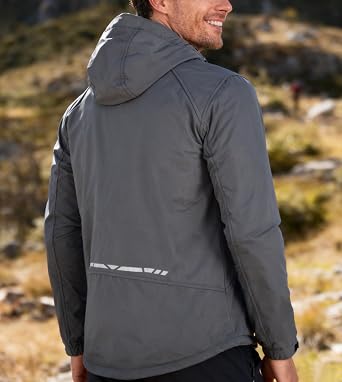 Men's 3-Layer Knit Jacket - Fleece Lined Hooded, Windproof Reflective Zip Pockets for Commute