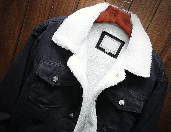 Omoone Men's Lapel Sherpa Fleece Lined Thicken Denim Jean Trucker Jacket Coats