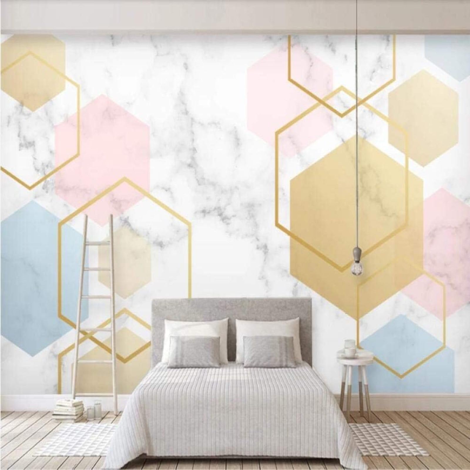 Papel pintado imitación mármol 3D geométrico colorido lavable para cocina y dormitorio moderno