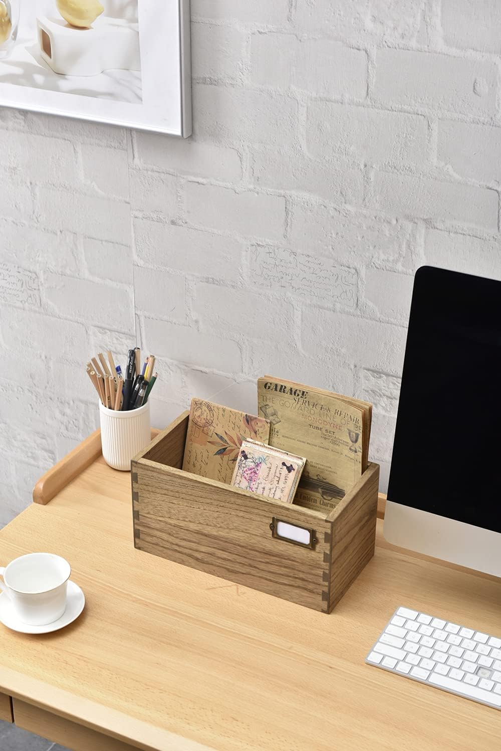 KIRIGEN Wooden Tabletop Decorative Mail Holder Box / Farmhouse Wood