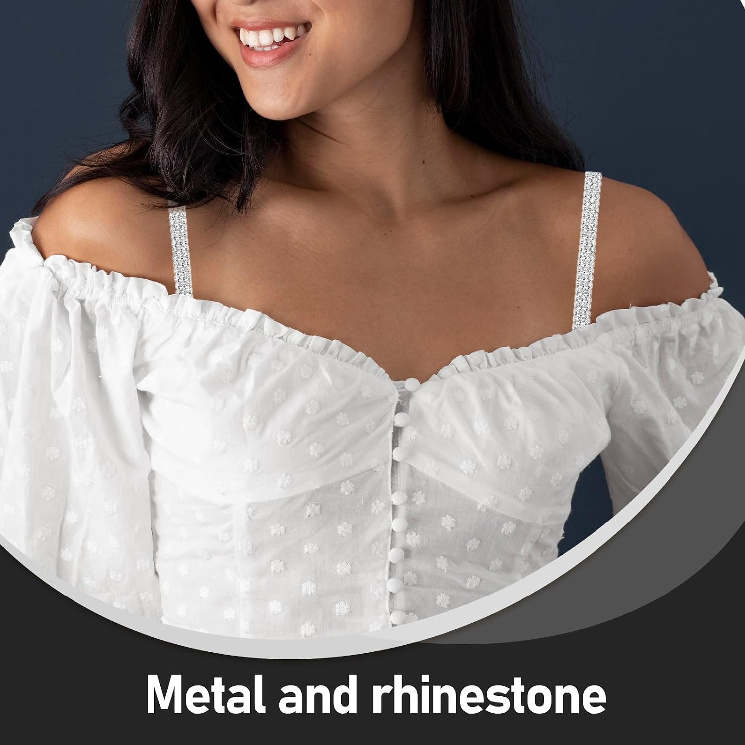 Silver Bra Straps Three Row Rhinestone 2.2 Hook Women image 3