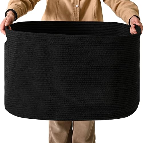 Miniatura 7 de Cesta rectangular grande para manta de 75 litros, cesta de almacenamiento para organizar, cestas tejidas de cuerda de algodón para almacenamiento de