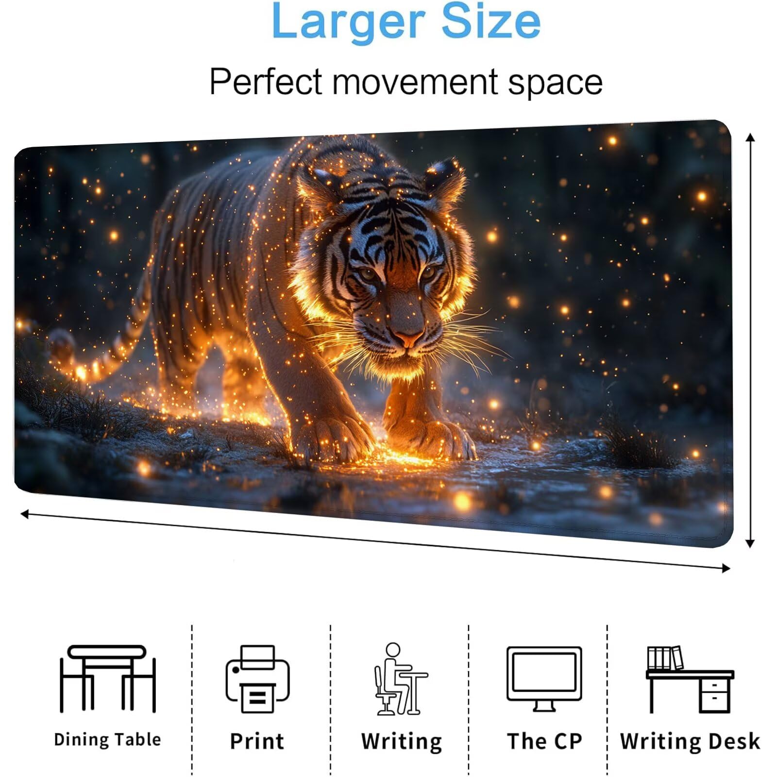 Podkładka pod mysz dla zwierząt XXL tygrys 1600 x 800 x 4 mm podkładka pod mysz do gier, duża wodoodporna antypoślizgowa podkładka na biurko, podkładka pod mysz szyte krawędzie dla graczy, komputer,