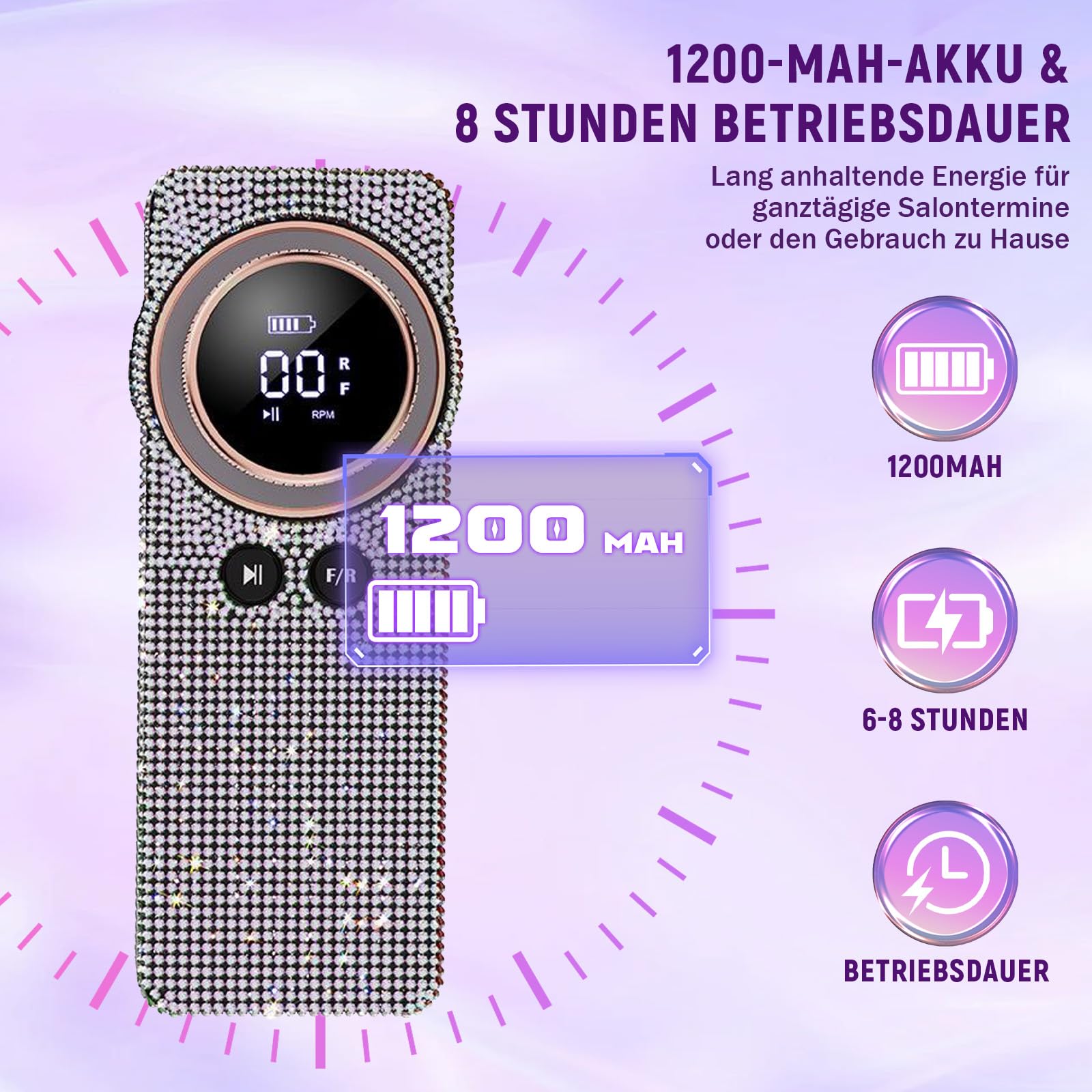 BQ-108 Nagelfräser für gelnägel,Elektrische Nagelfeile (Strass-Version)