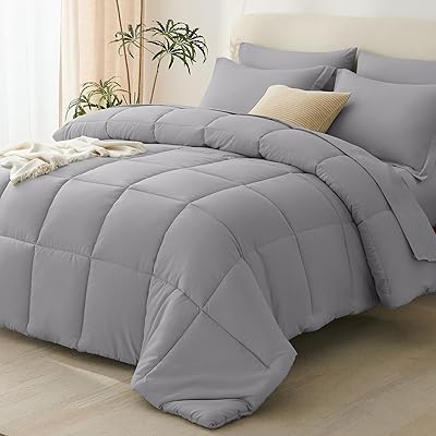 CozyLux Full Size Comforter Sets Grey - 7 Pieces Bed in a Bag Full, Oeko-Tex Certified Bed Set, All Season Soft Bedding Set with Down Alternative Comforter, Sheets, Pillowcases & Pillow Shams