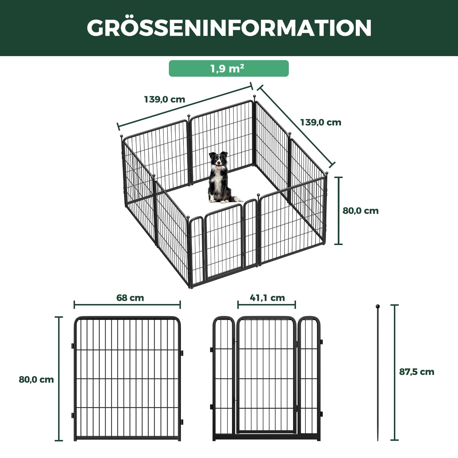 fxw Welpenauslauf für Hof, Wohnmobil-Camping, 80cm 8 Paneele für Kleine und Mittlere Hunde│Patentiert