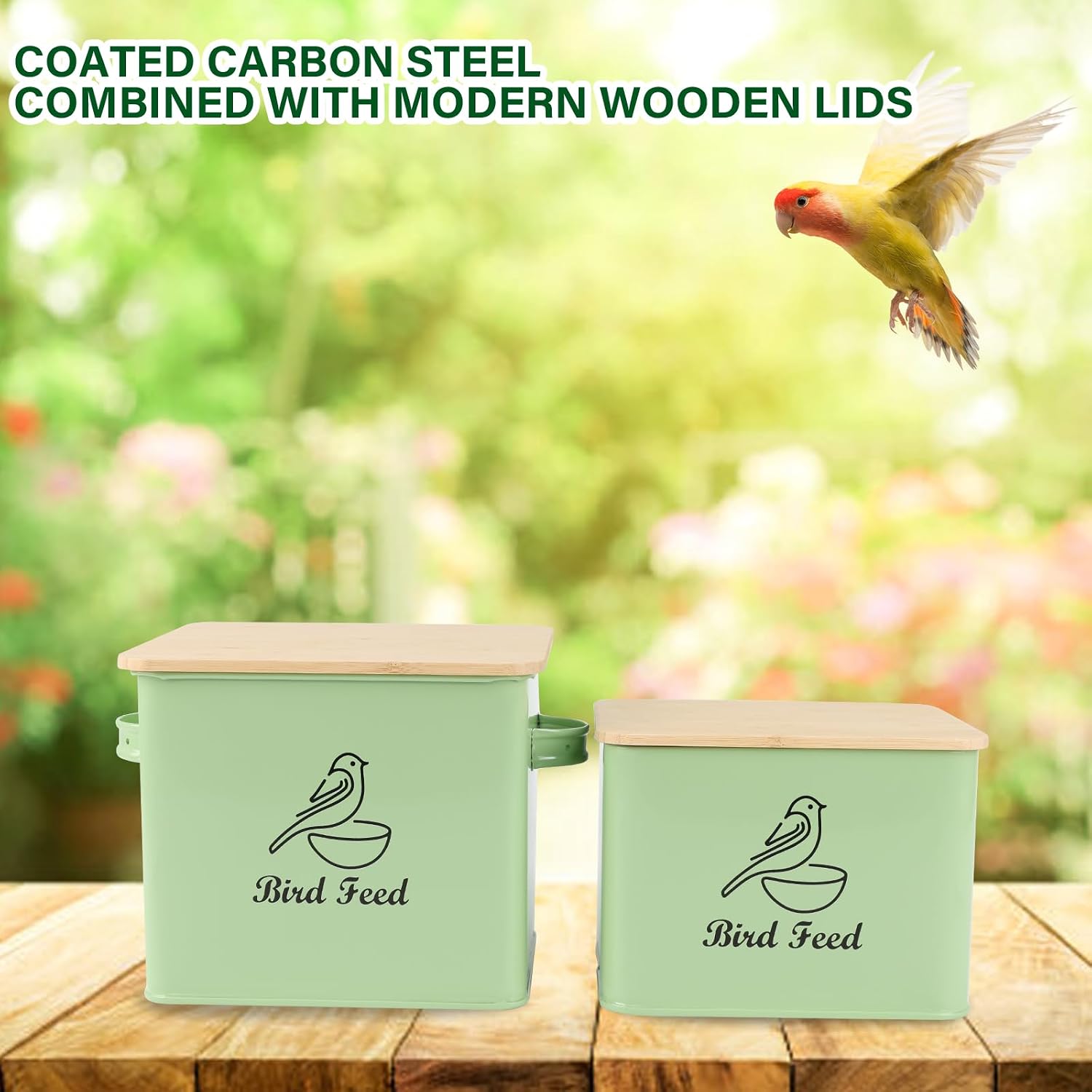 Bird Seed Storage Container Set of 2,10LB Bird Food Container-Green image 2