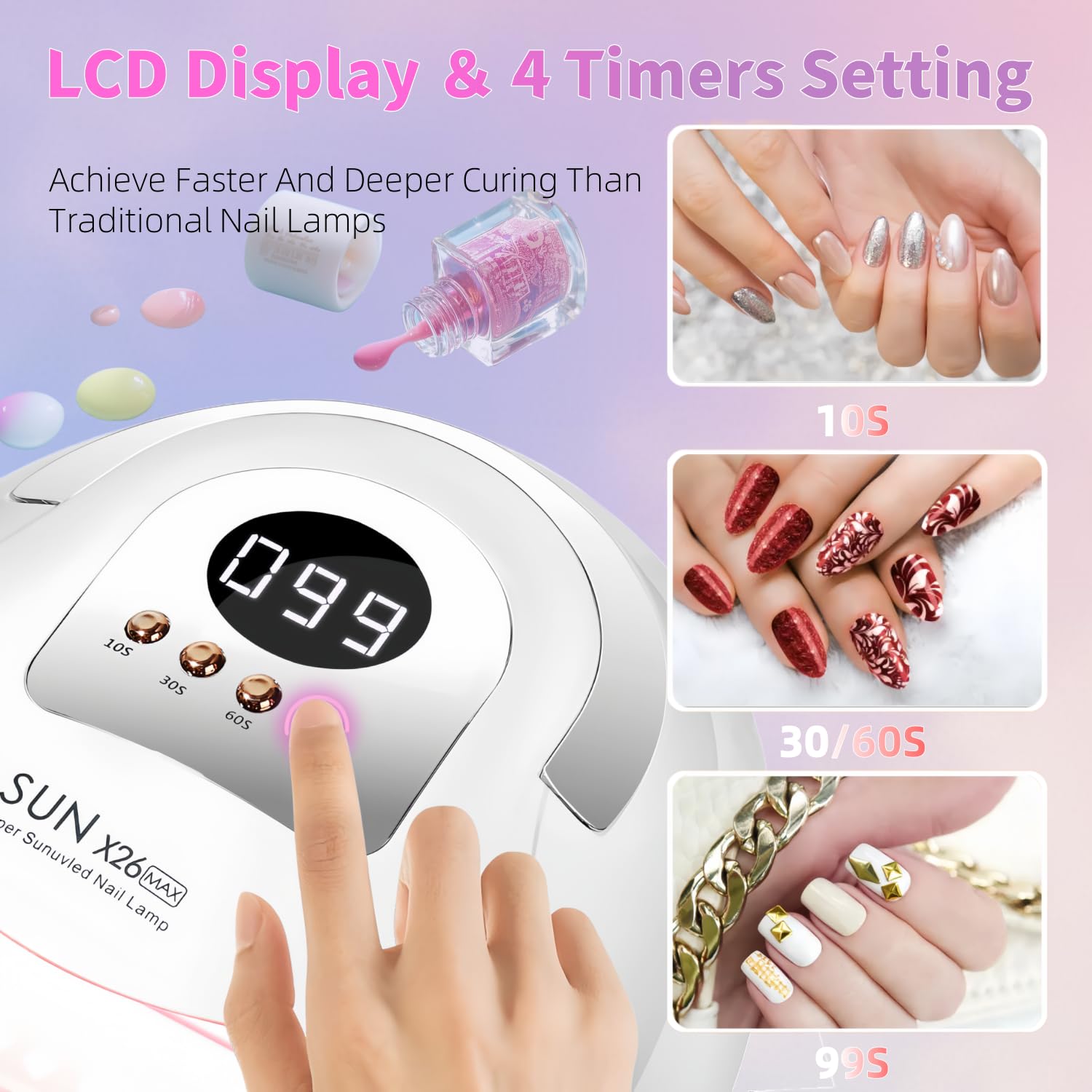 Lámpara Profesional UV LED para Uñas 380W, 81 LEDs, Sensor Automático y 4 Temporizadores, Secador para Manos y Pies