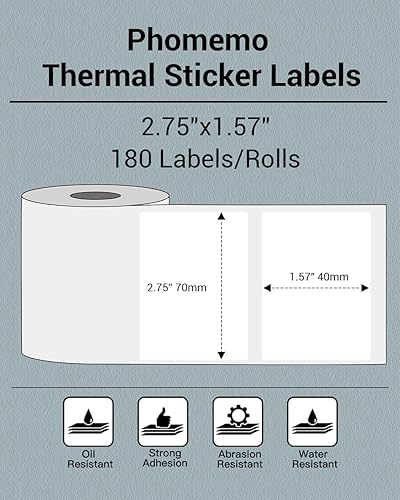 Miniatura 2 de Phomemo Etiquetas adhesivas térmicas etiqueta térmica de 2.75 x 1.57 pulgadas para M221M220M250M260, para código de