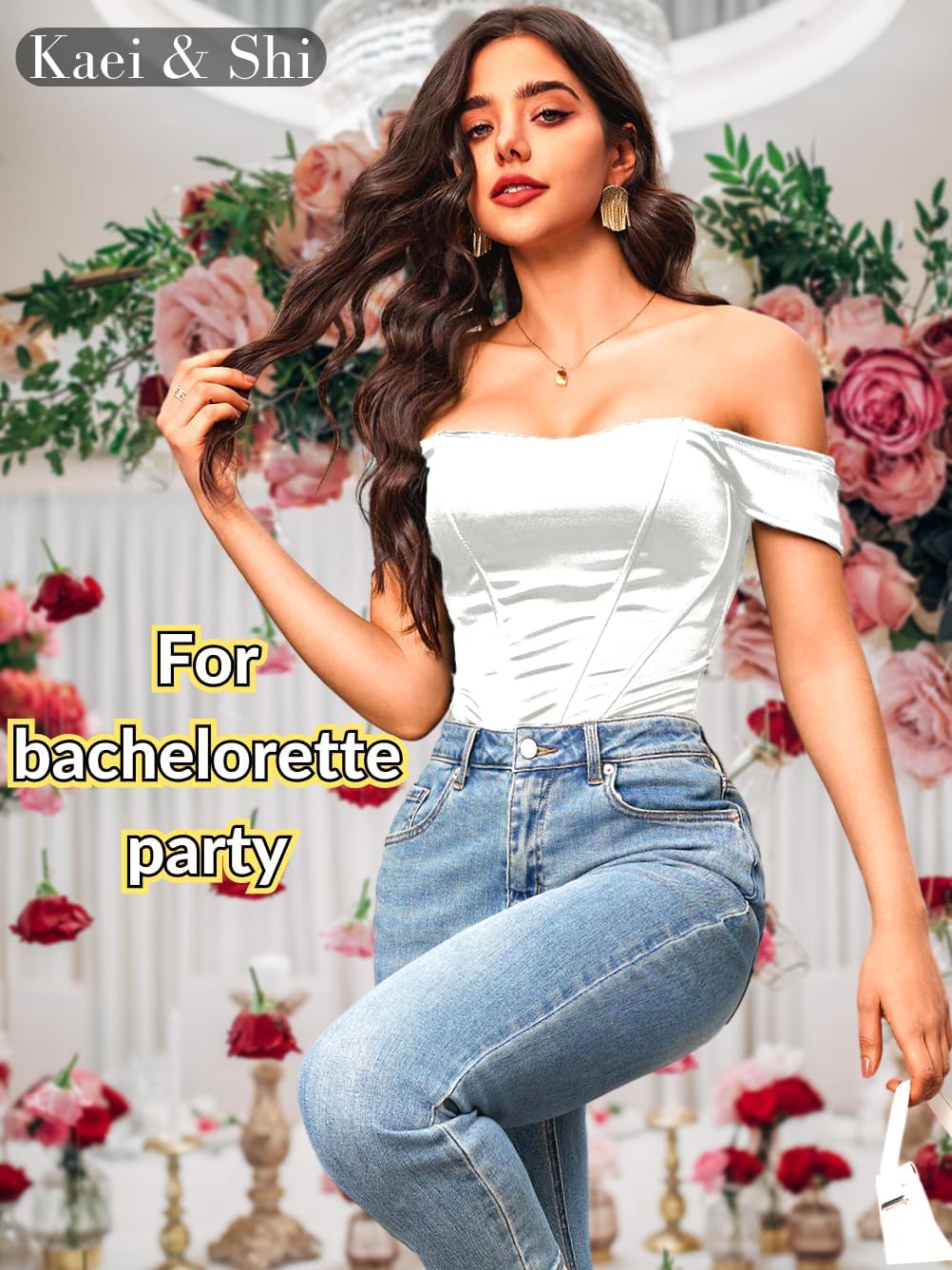 Kaei&Shi Night Out Outfits, Satin, Strapless, Off Shoulder Corset Top - Image 4