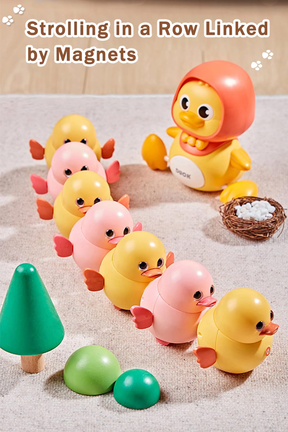 Juego de 4 juguetes para gatear para bebés, patos magnéticos que se balancean para bebés, juguetes para el tiempo boca abajo con música y luces, regalo de primer cumpleaños para niños y niñas 3