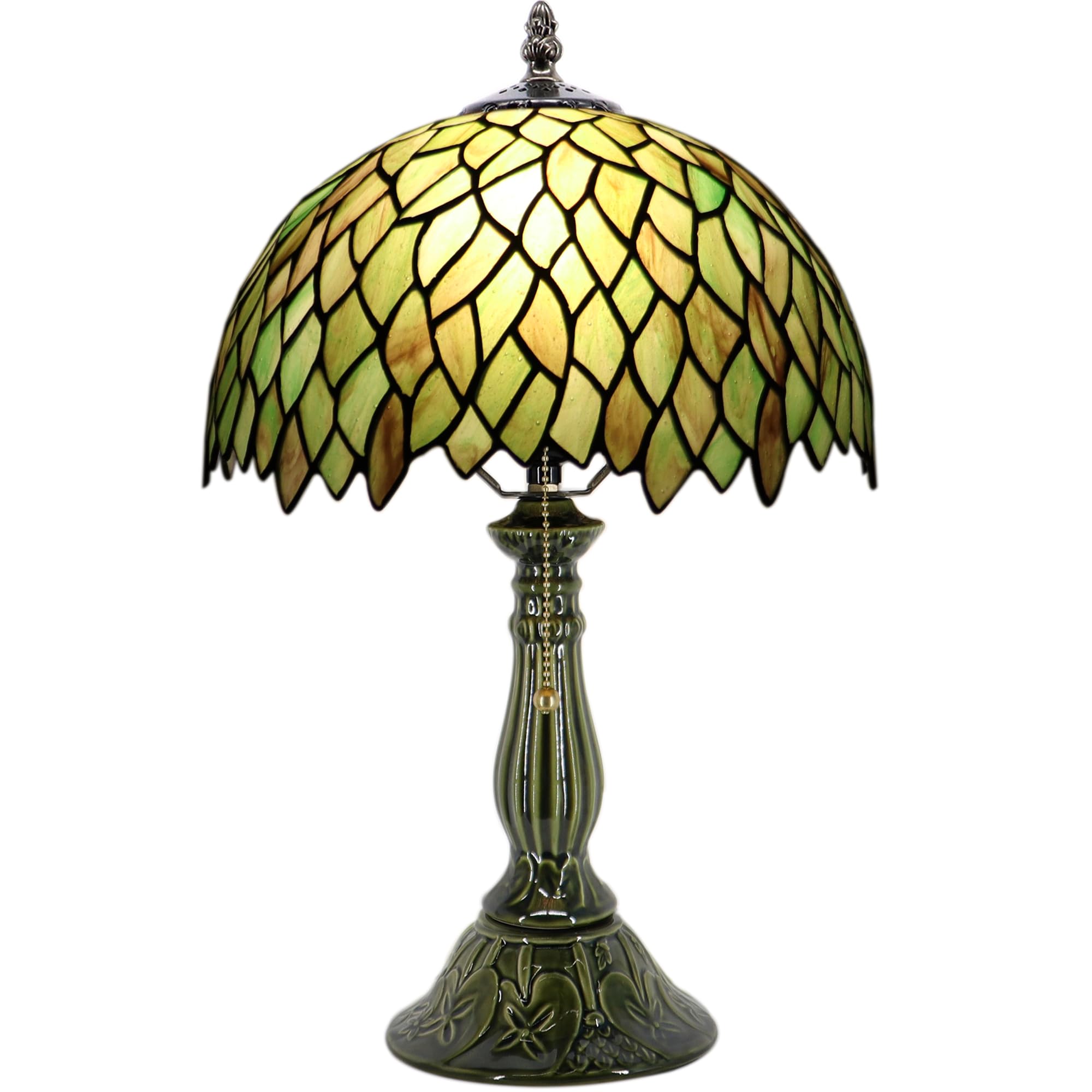 Tiffany Lamp Stained Glass Table Lamps Brownish Green Leafage Style Desk Lamp 12X12X18 5 Inch Bronze Ceramic Base