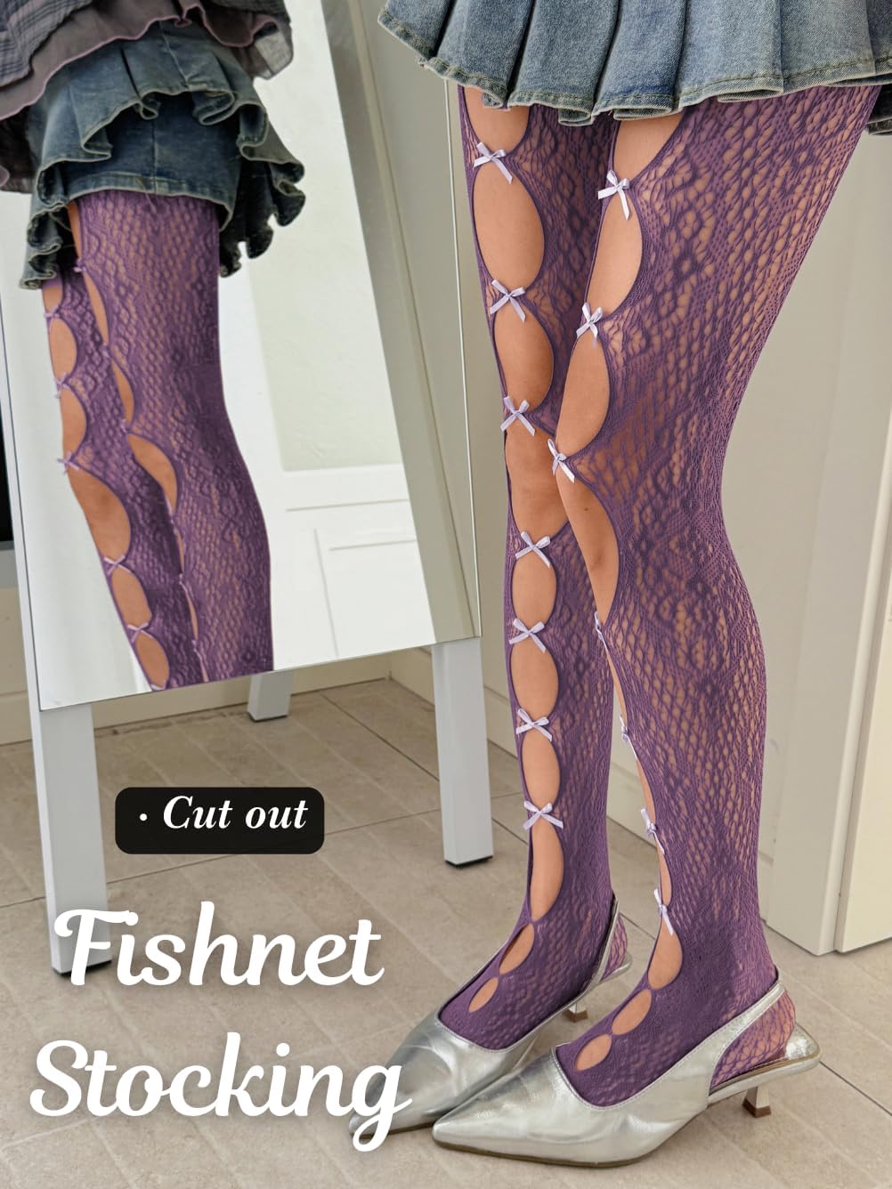Bow Stockings,Cute Floral Lace Tights For Women,Valentines Kawaii Lolita Fishnets - Image 3