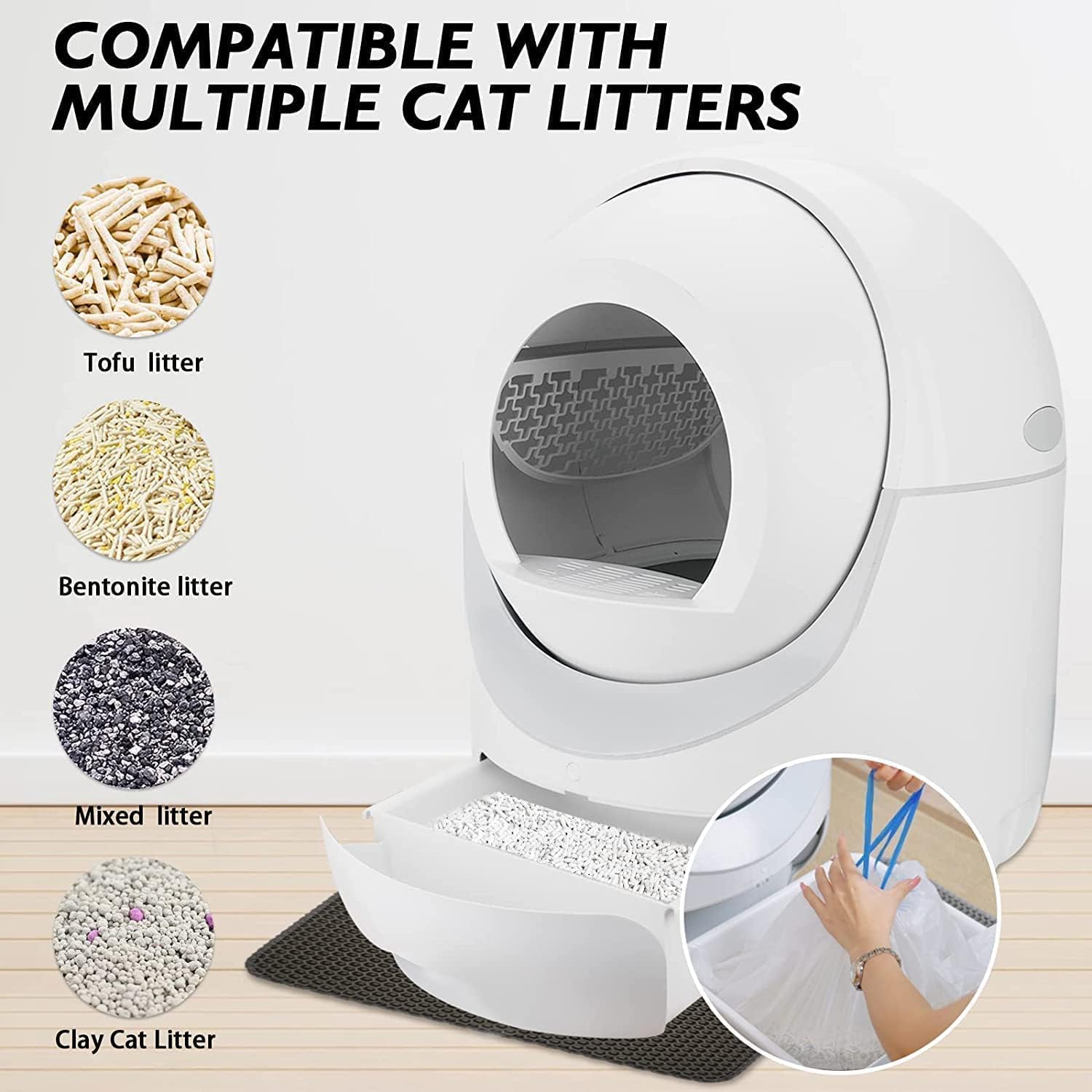 Self-Cleaning Cat Litter Box for Multiple Cats,Robot Litter Box with Cover, Smart APP Control with Garbage Bags/Brush