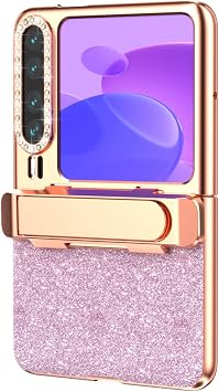 Case for Huawei Pura X, Electroplated Glitter Hinge Leather Cover Built-in Kickstand Shockproof Sparkle Protective Shell,Pink,Pura X