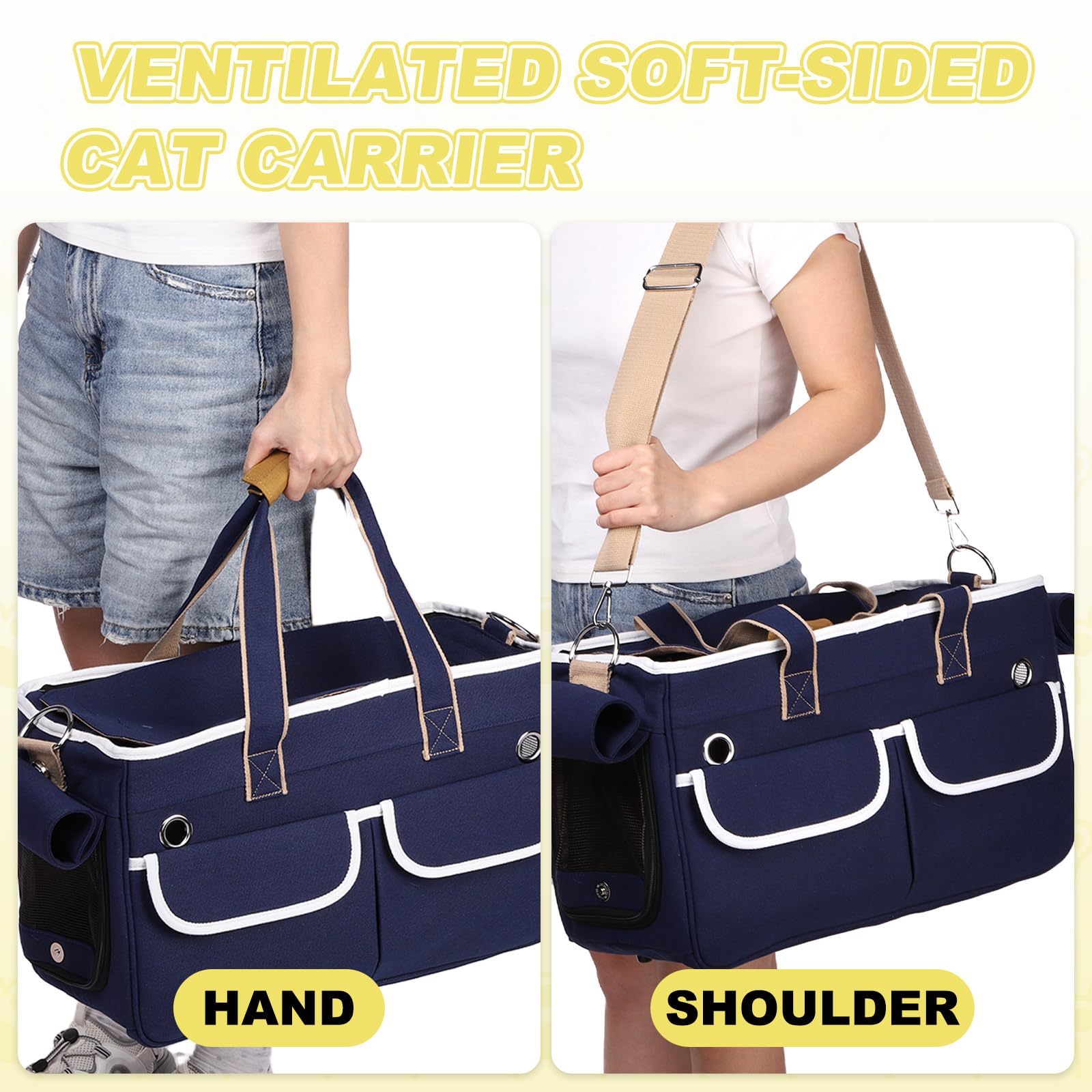 QUARKZMAN Transportador para Gatos para Mascotas, Cubierta Enrollable, Transportador para Perros Transpirable Bolsa De Viaje para Mascotas hasta 16.5 Lbs (Caqui),