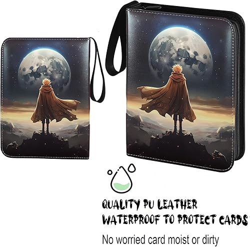 Miniatura 4 de Jedaloke Carpeta de tarjetas coleccionables con capacidad para hasta 400 tarjetas, carpeta de tarjetas de 4 bolsillos con 50 fundas (luna)