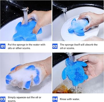 Chuangdi 24 Pcs Hot Tub Sponge Turtle Pool Sponge Oil Absorber, Blue