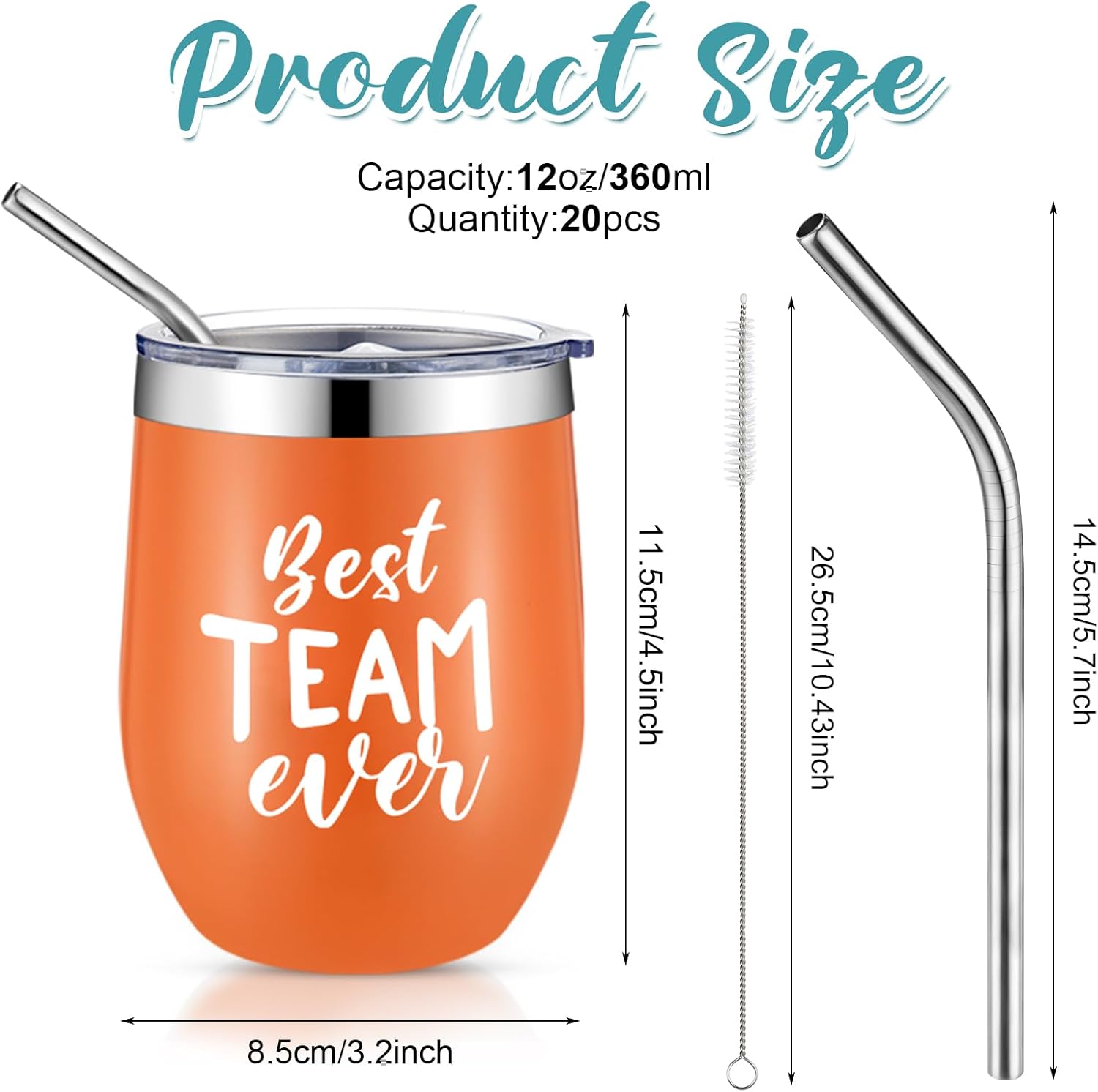 Skylety 20 Pcs Best Team Ever Tumblers Bulk Employee Appreciation Thank You Gifts for Coworkers Nurse Teacher 12oz Stainless Steel Insulated Motivation Cup with Lid Straw (Colorful)