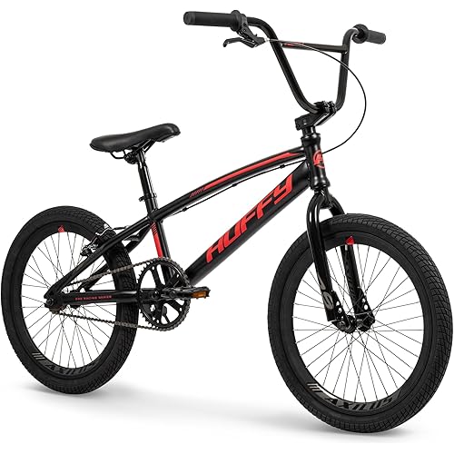 Huffy 20 Inch BMX Bike for Kids, Race & Freestyle Styles, Lightweight Steel Frame, Single Speed Drivetrain, 20” Wheels, Beginner BMX Bike for Street Riding or BMX Track, Kids/Teens