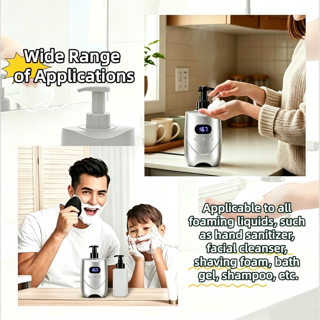 Hot Lather Machine Shaving Professional Lather Maker with 2 * 500ml Foam Bottle Large Capacity Shaving Body Wash Facial Cleanser Shampoo Foam Machine Warmer for Home Salon Barber Shop (Silvery)