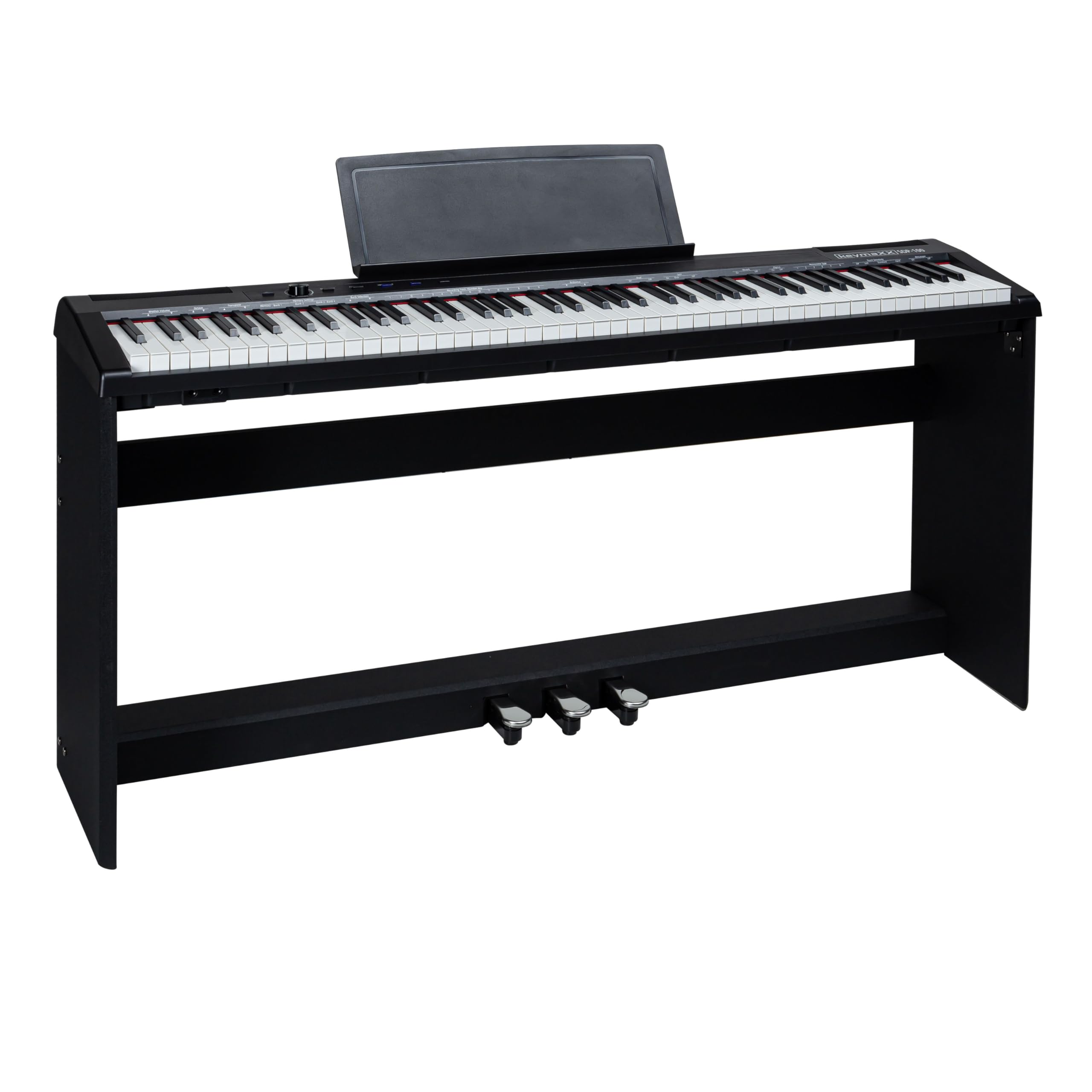 Digital Piano 88 Tasten, leicht gewichtet, 128 Stimmen, Metronom, Dual/Split-Mode, Hall/Chorus Effekte, USB MIDI, inkl. Ständer & Pedal, Schwarz, ideal für Einsteiger & Fortgeschrittene