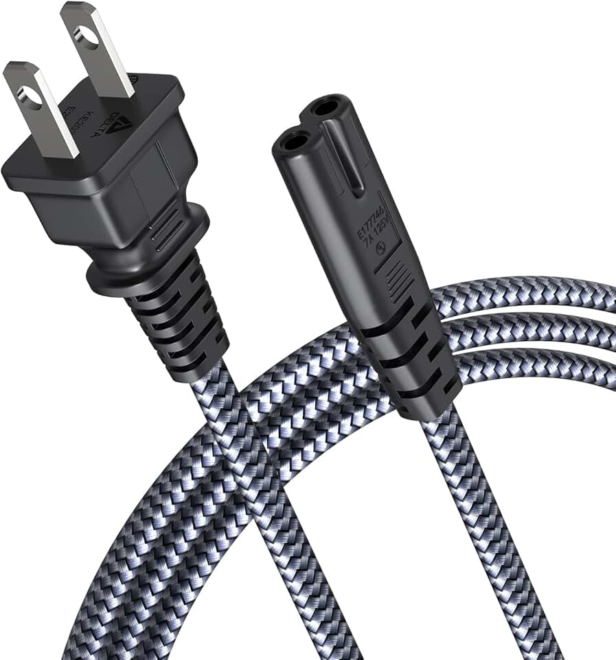 Cabo de Alimentação Goalfish de 2 Pinos 7A 125V 18AWG para PS3, PS4, PS5, HDTV, Impressora, Câmera - Cinza