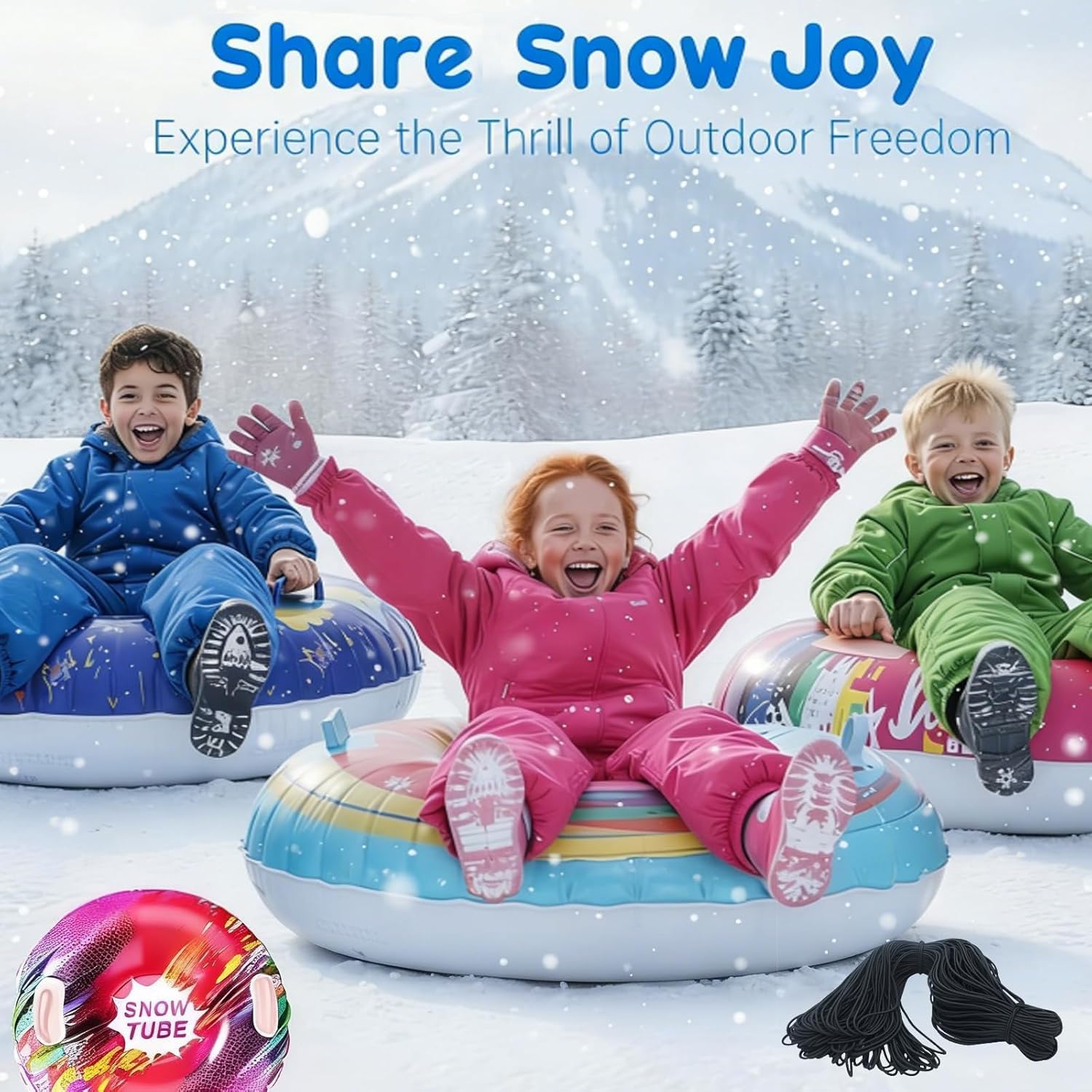 Tubo de Nieve Inflable Resistente 90 cm PVC Reforzado Prueba de Heladas Asas Integradas Trineo Invierno Aire Libre