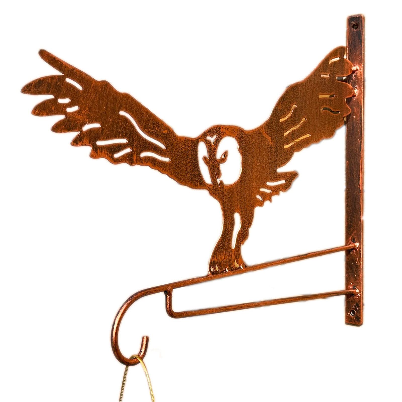Darthome Copper Owl Hanging Basket Bracket Steel Effect Open Winged Bird Planter Hanger