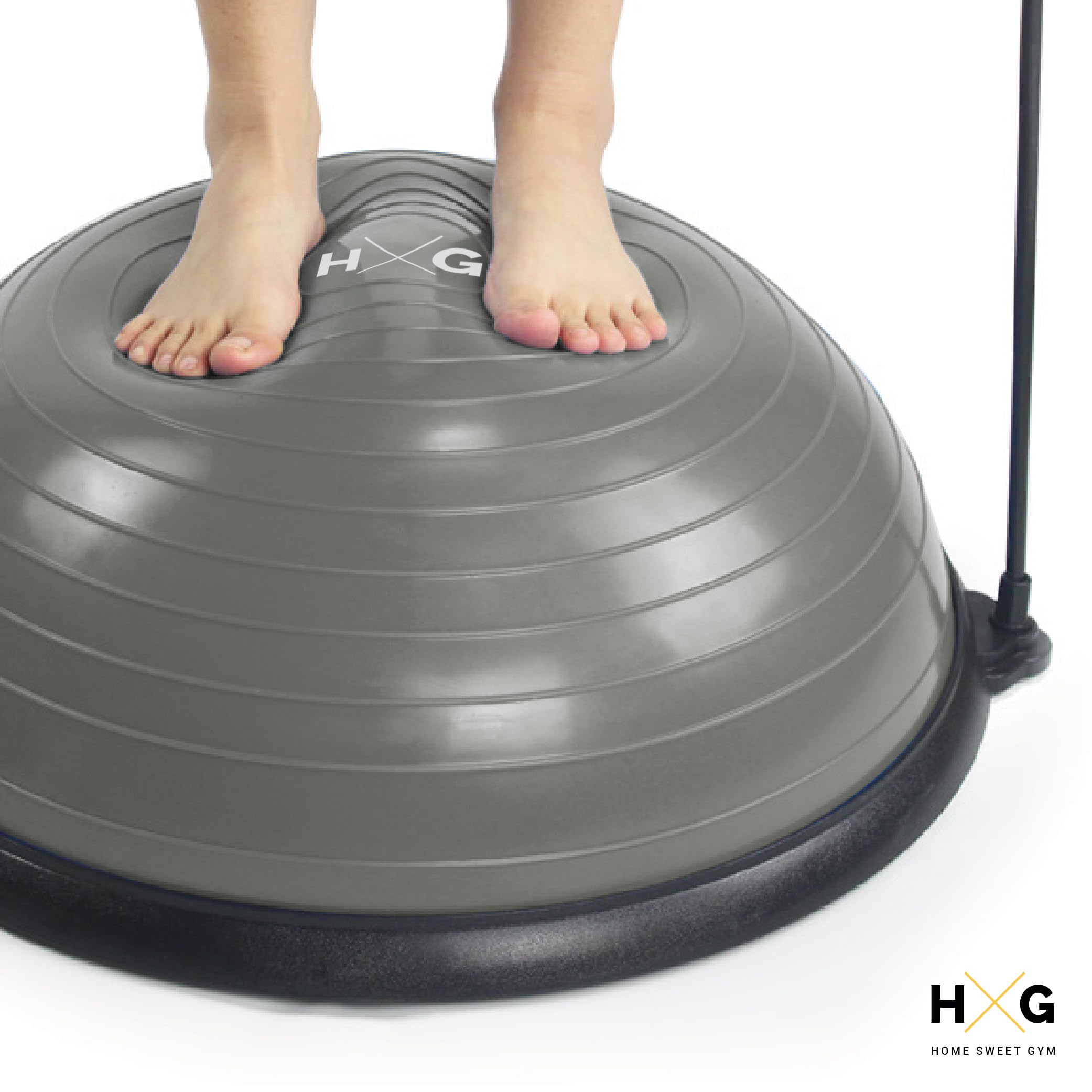 HxG. Balance Trainer Fitball con inflador y gomas, plataforma de equilibro de 58cm antideslizante, perfecta para tu entrenamiento, semiesfera de Ejercicios de Yoga, Pilates y Fitness.