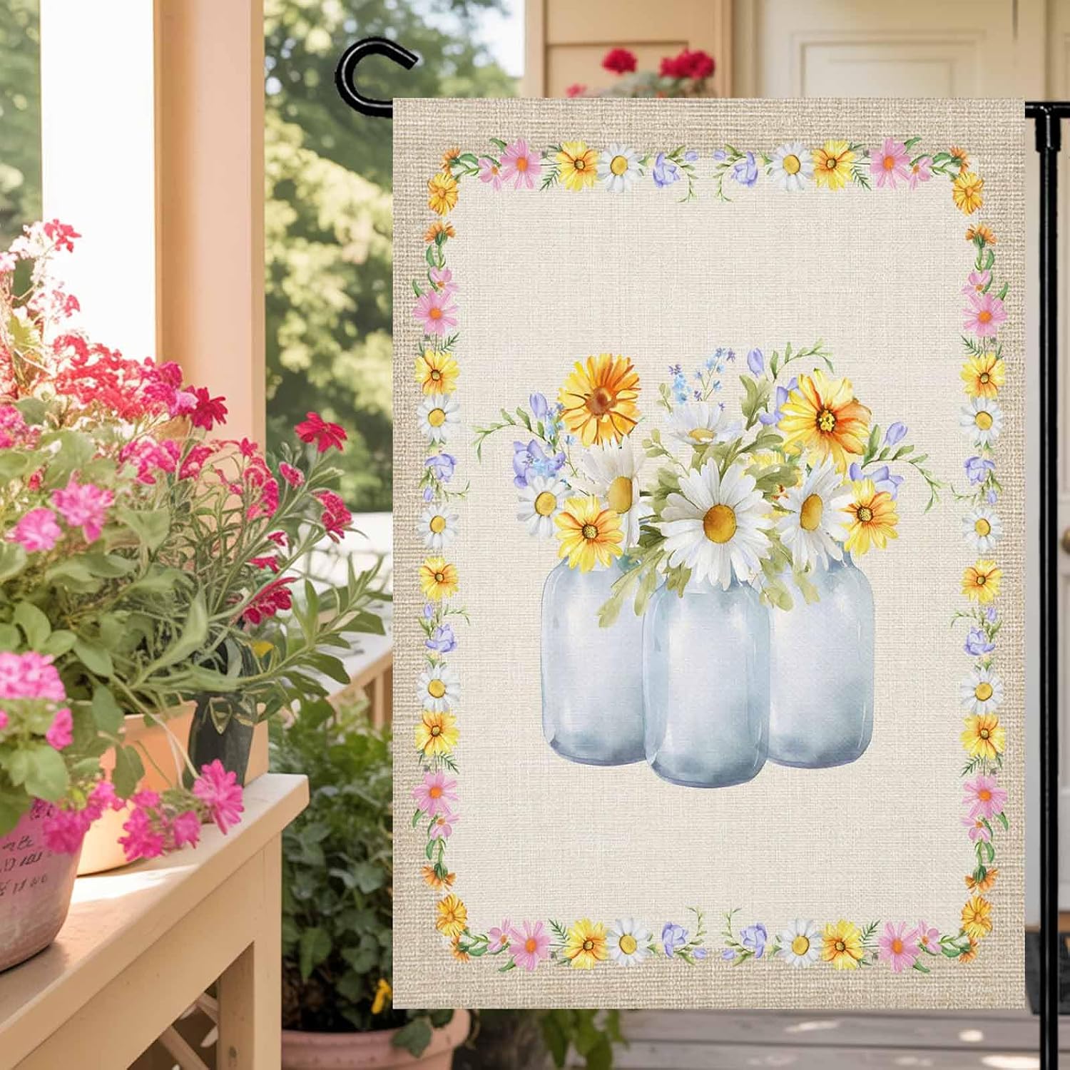 White Pink Yellow Floral Garden Flag 28x40 Double Sided for All Seasons Decorative Welcome Yard Flags for Outside Décor,Spring Blue Purple Flower Bottle Indoor Outdoor Christmas Holiday Decoration