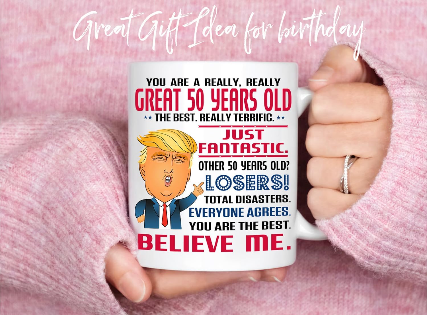 50th Birthday Gifts for Women Men - Funny 1975 Turning 50 Year Old Birthday Gift Ideas for Him, Her, Wife, Husband, Mom, Dad, Sister, Aunt, Best Friends, BFF, Coworkers, 11 oz Tea Cup Coffee Mug - Image 2