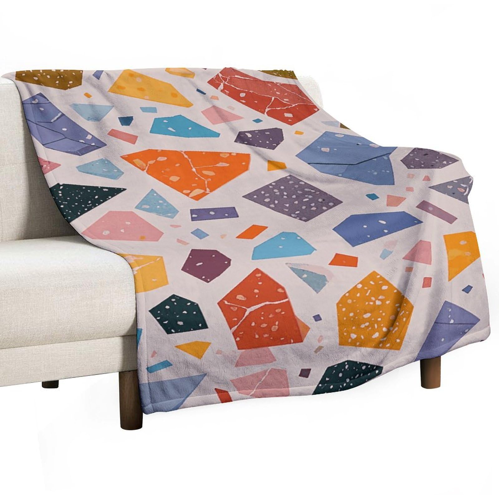 Couverture douce en flanelle légère et chaude, motif terrazzo pour lit d'appoint