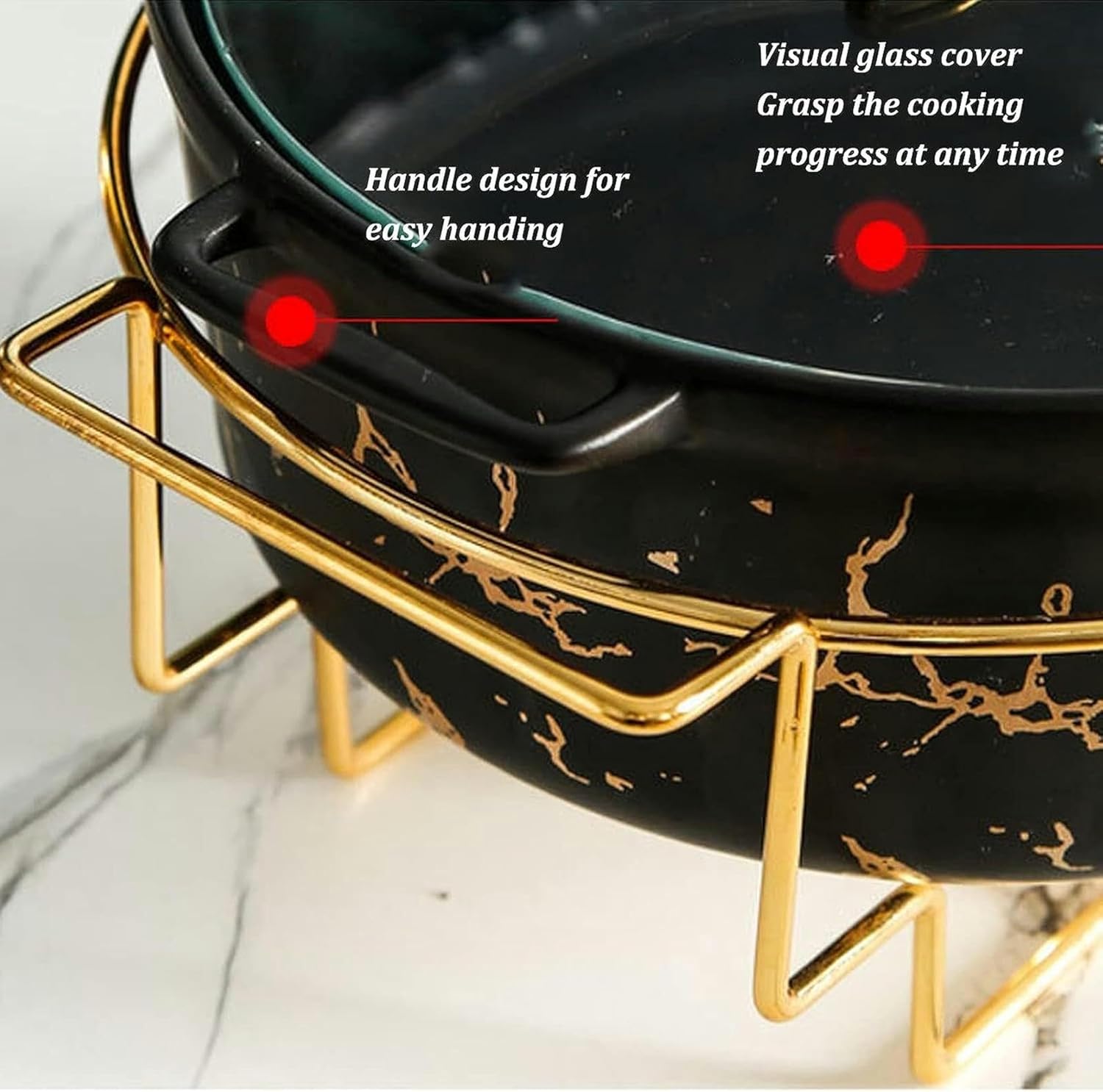 Round Ceramic Chafing Dish Buffet Set with Glass Lid, Food Warmer Chafer with Oil Burner for Weddings, Parties, Banquets & Events(Black,Medium) (Green Medium)