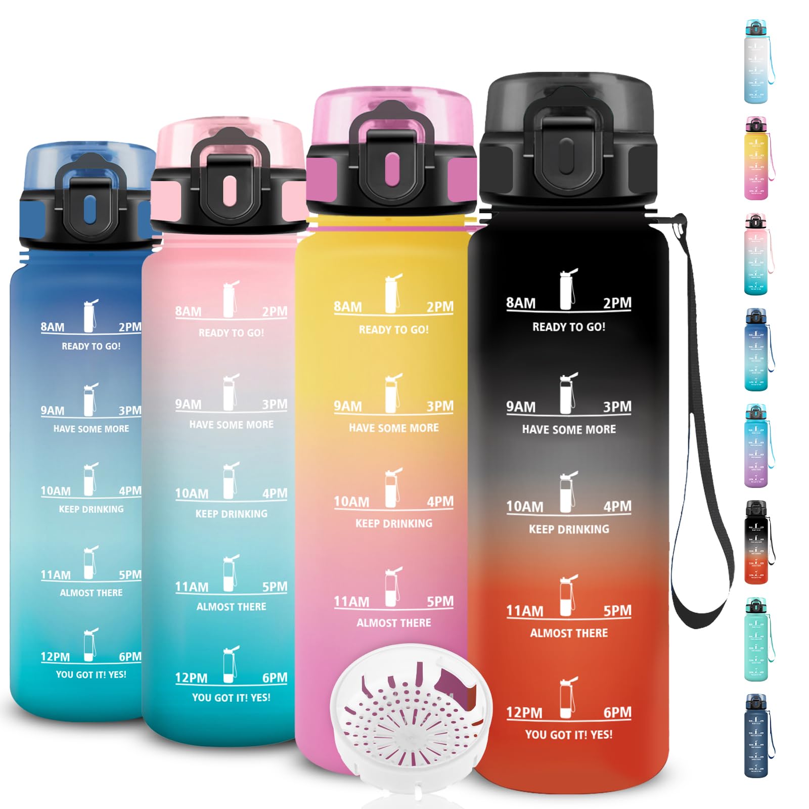 Drinkfles voor sportschool, 1 liter, waterfles zonder lekkage, motiverende drinkfles, gemakkelijk mee te nemen, drinkfles met tijdschema's om te drinken, gemakkelijk te reinigen, voor camping, fitness