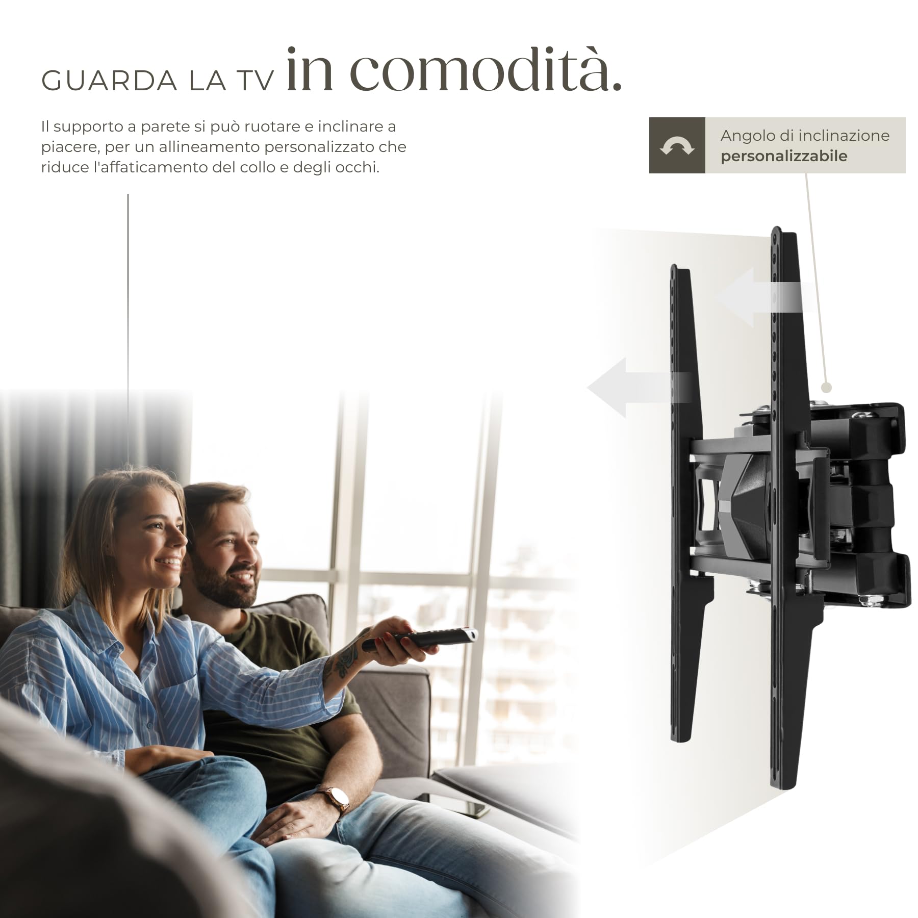 tectake® Supporto Universale Parete, Muro, per TV 26-75″ (66-191 cm), Inclinabile, Girevole, Estensibile, Staffa TV, VESA max. 400 x 400, Portata 60 kg 32"–60", Distanza Parete da 66 a 340 mm