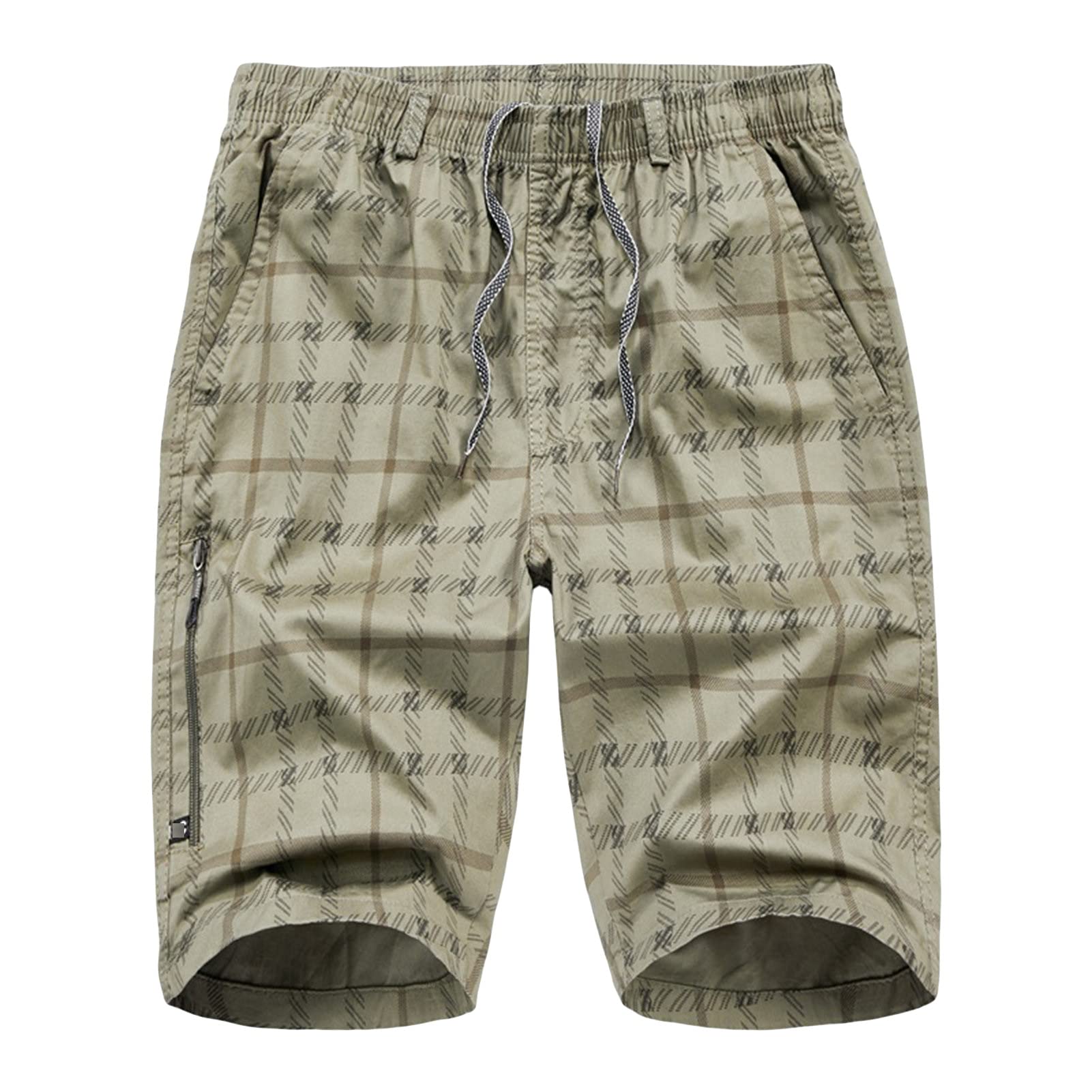 Maiyifu-GJ Plaid Cotton Athletic Shorts for Men Lightweight Running Elastic Waist Short Pants Check Zipper Pockets Shorts Light