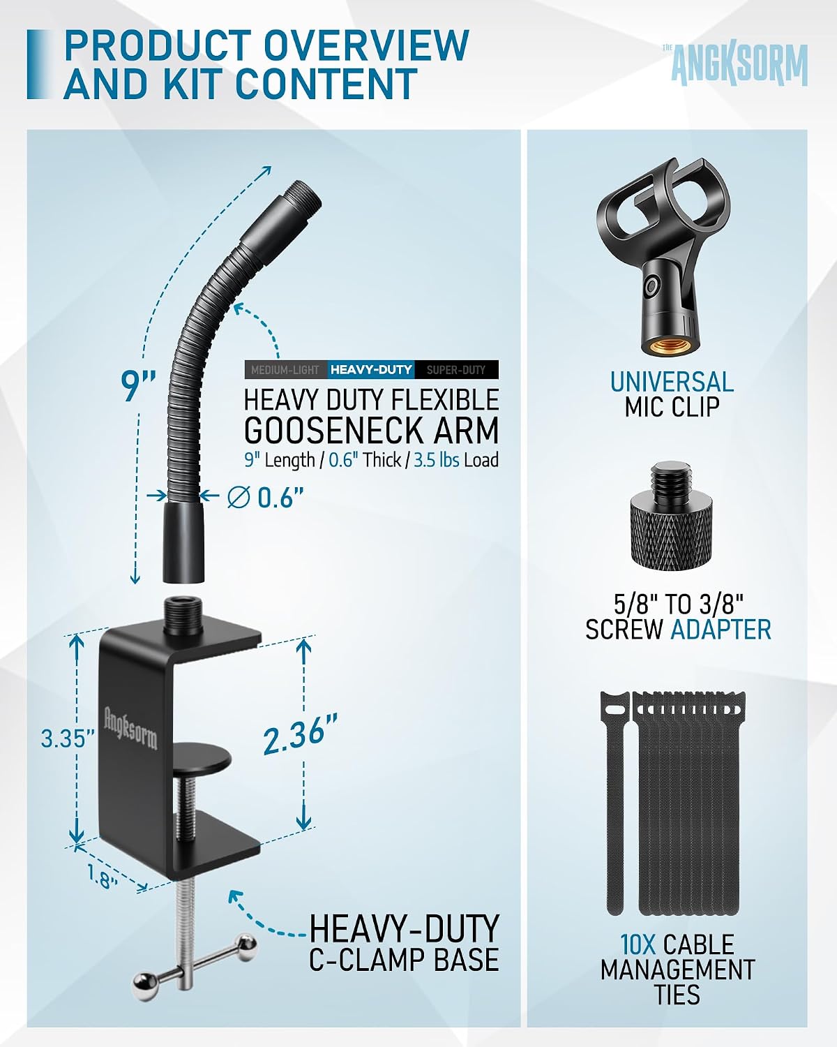 9-INCHS Flexible Gooseneck Microphone Stand with Heavy Duty Desk Clamp for Podcast, Meetings, Lectures, Radio Broadcasting Studio, Live Broadcast Equipment, TV Stations